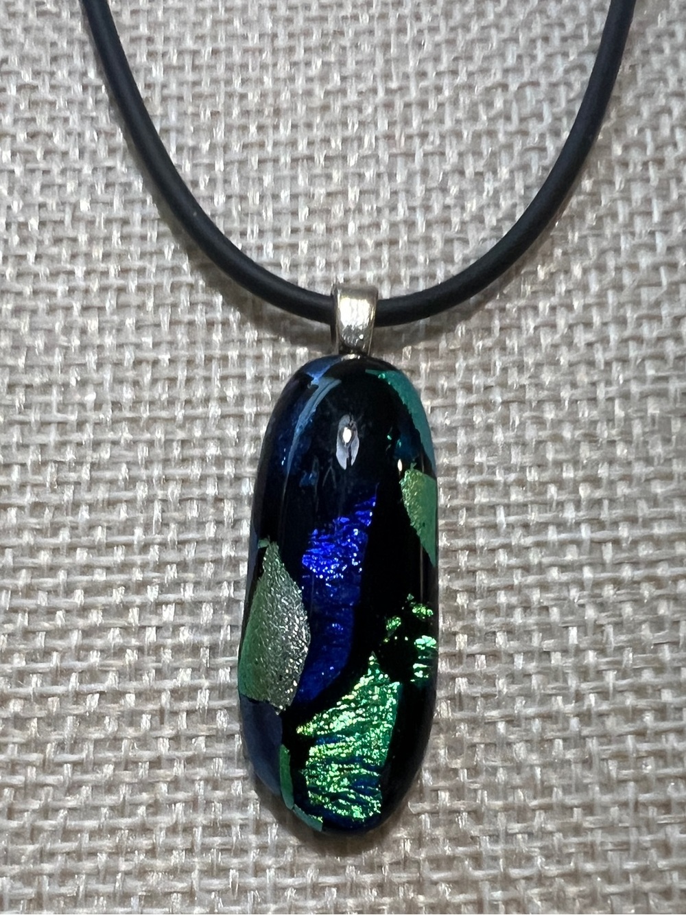 Dichroic Glass Pendant Necklace in Blue & Green